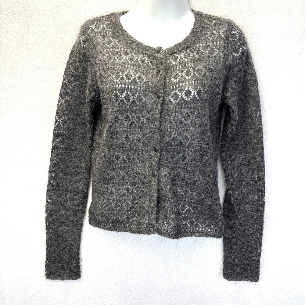 Jamie Scott Mohair Cardigan‎ Sweater Womens S Gray Open-Knit Lightweight Sheer